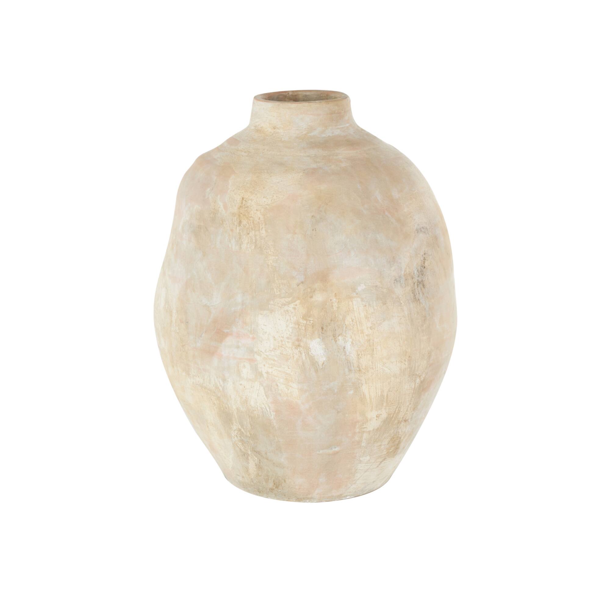 14.5" Beige & Shades of Pink Antique Wide Ceramic Vase